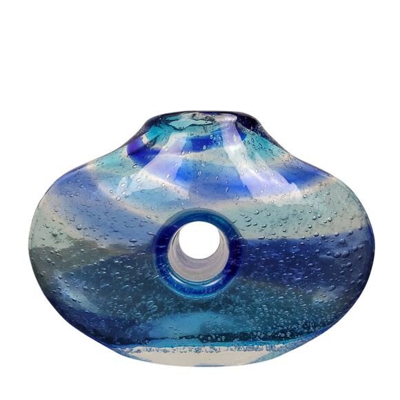 Vintage Margie's Garden Bubble Glass Art 10" & 5" Handblown Donut Hole Vase Set - Picture 10 of 12